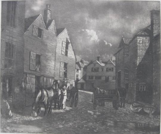 William Westley Manning etching: William Westley Manning- ''Flour Mills, Rye''- etching and aquatint, signed in pencil, edition of 12. 11 1/2 x 13 3/4''