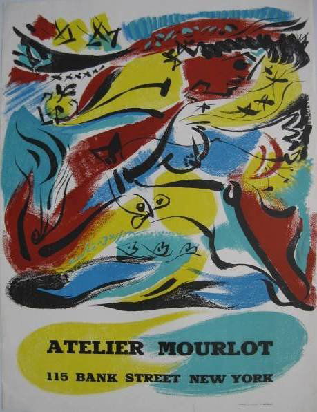 Andre Masson poster: after Andre Masson- ''Atelier Mourlot''- lithographic poster, published by Mourlot, minor handling creases, repaired tear along bottom edge. 28 x 21''