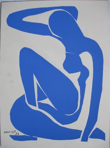 after H. Matisse silkscreens: after Henri Matisse- Seated Figure- 2 silkscreen in colors, 1952, two spots of stain in background left side, otherwise very good condition. 21 x 15 1/2''