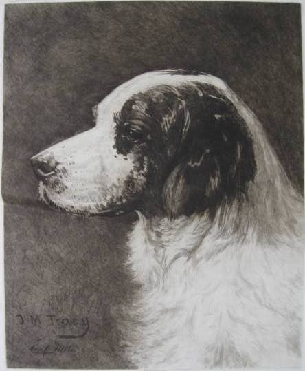 Emil Miles- Profile of A Dog- etching: Emil Miles- Profile of A Dog- etching, after painting by J. M. Tracy, signed in pencil by both, stamped inventory number 1740 in blue, with a remarque, minor staining and soft handling creases.
