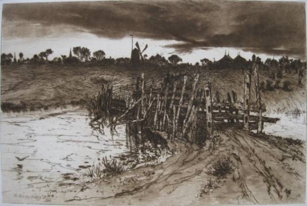 Mary Nimmo Moran etching: Mary Nimmo Moran- ''Tween The Gloaming and The Mirk''- etching, 1883, as extracted from a volume, very good condition. 7 3/8 x 11 1/8''