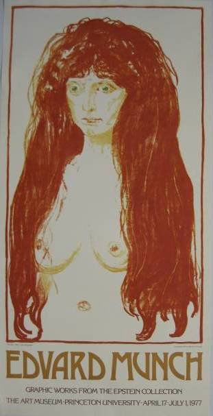 after Edvard Munch poster: after Eduard Munch- ''Eduard Munch - Graphic Works From The Epstein Collection''- lithographic poster, 1977, The Art Museum, Princeton University. 34 x 17''