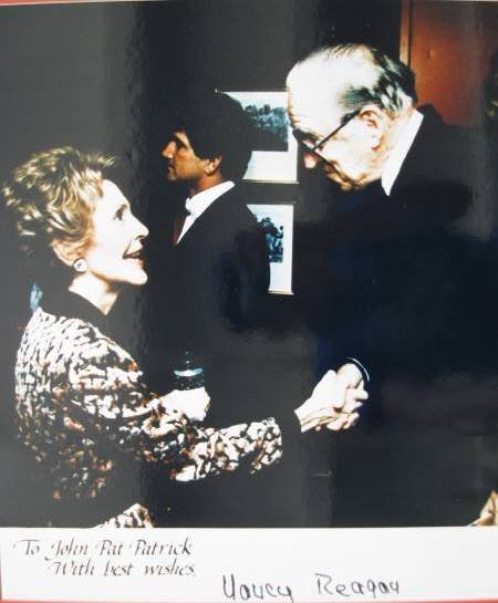 Nancy Reagan autograph: Autographed photograph- Nancy Reagan- inscribed 'To John Pat Patrick with best wishes'. 18 x 15 1/2''