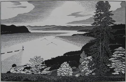Rudolph Ruzikca wood engraving: Rudolph Ruzicka- ''A Summer Day''- wood engraving, 1936-37, AAG edition of about 200, very good condition. 5 x 7 7/8''