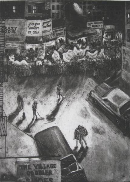 Sarah Sears etching: Sarah Sears- ''Halloween Parade''- etching and aquatint, 1987, signed, dated, titled and numbered 25/50 in pencil. 21 3/4 x 15 1/2''