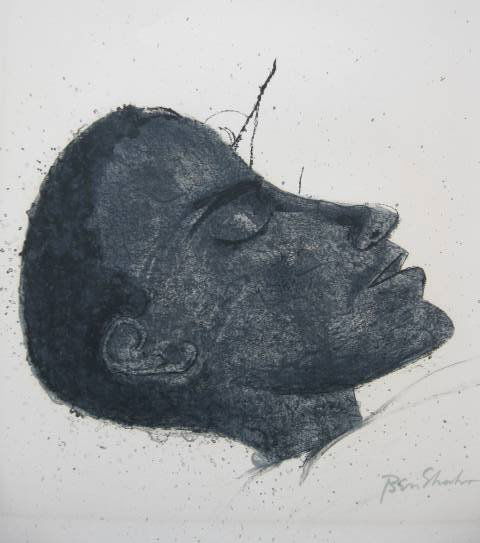 Ben Shahn lithograph: Ben Shahn- ''Beside The Dying'' (Prescott 134)- lithograph in two colors, 1968, stamped signaturein silver, edition of 750, from The Rilke Portfolio. 22 1/8 x 17 1/4''