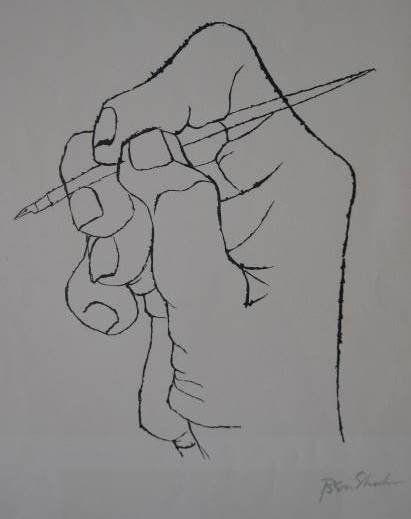 Ben Shahn lithograph: Ben Shahn- ''The First Word of Verse Arises'' (Prescott 136)- lithograph, 1968, signed with stamped signautre in silver, edition of 750, from the Rilke portfolio, minor handling creases otherwise good