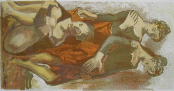 Moses Soyer silkscreen: Moses Soyer- Three Dancers- silkscreen in colors, stamped signature. 21 x 10 3/4''