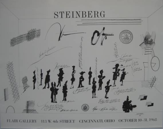 after Saul Steinberg poster: after Saul Steinberg- ''Steinberg''- lithographic poster, 1968, Flair Gallery, very good condition. 23 x 29''
