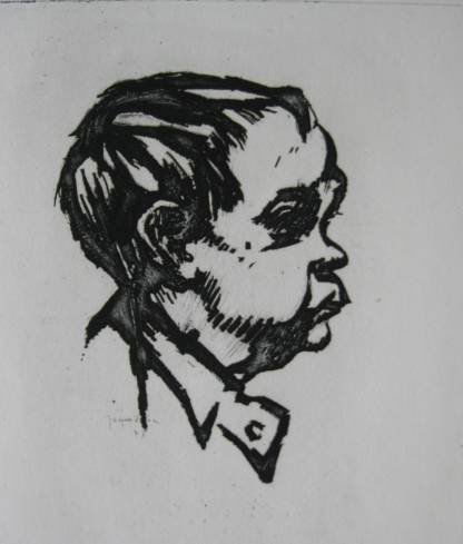 Jacques Villon etching: Jacques Villon- ''Le Nain Auguste'' (Ginestet & Pouillon E. 182)- etching, 1907, numbered 27/60 in pencil, as published in 1964 by La Guilde Internationale de la Gravure, Lausanne, very good condition