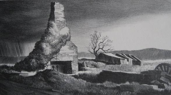 Aldren A. Watson lithograph: Aldren A. Watson- Ruins in Landscape- lithograph, signed and inscribed 'to Stow Wengenroth' in pencil. 3 7/8 x 7''