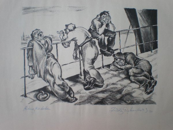 Fritz Eichenberg lithograph: Fritz Eichenberg- "Ring Kadeffen" (sp?)- lithograph, 1920, signed, dated and titled in pen. 6 1/2 x 9 1/2"