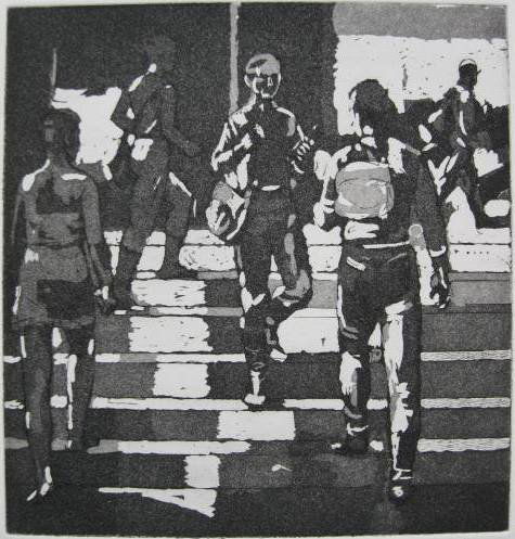 Isabel Bishop etching and aquatint: Isabel Bishop (American 1902-1988)- ''Entrance to Union Square'' (Teller 77)- etching and aquatint, 1981, signed and numbered 72/75 in pencil, from the edition of 75 published in 1984, printed by Stev