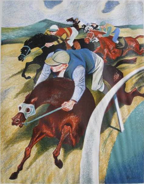William Gropper silkscreen: William Gropper (American 1897-1977)- ''The Race''- silkscreen in colors, 1935, signed in pencil, very good condition. 18 x 14'' 45.7 x 35.6cm