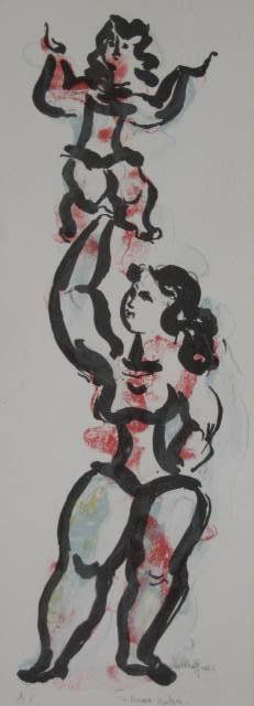 Chaim Gross lithograph: Chaim Gross (American 1904-1991)- Mother and Child- lithograph in colors, signed and annotated 'A.P.' in pencil, inscribed 'to Dear Helen Beling Happy Birthday Jan. 1 1984 from Rene and Chaim' in penc