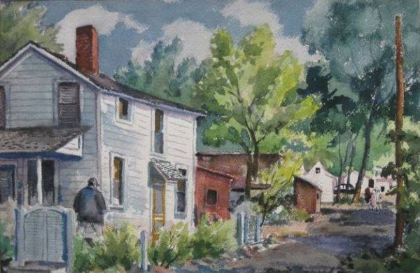 Grant Reynard watercolor: Grant Reynard (American 1887-1968)- ''White House Across From Campus''- watercolor on paper, signed Grant Reynard lower right, very good condition. 11 1/2 x 17 1/2'' 29.2 x 44.1 cm