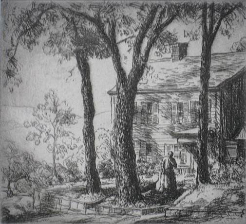 Grant Reynard etching: Grant Reynard (American 1887-1968)- ''New England House''- etching, signed and edition ' /75' in pencil, masking tape hinges, otherwise very good condition. 4 7/8 x 5'' 12.4 x 12.7 cm
