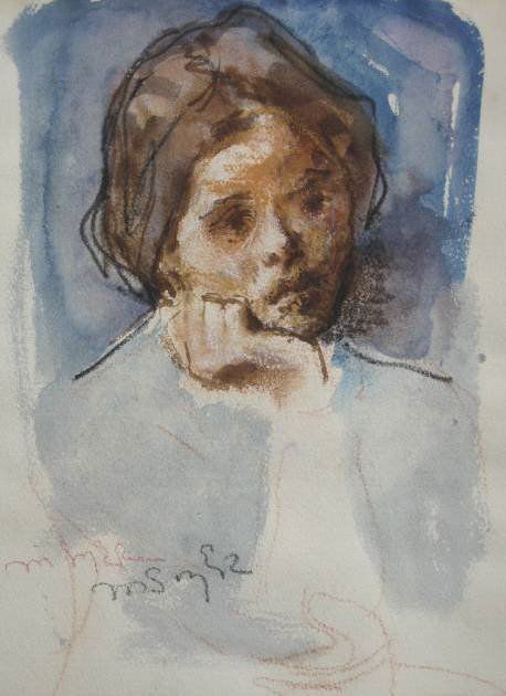 Moses Soyer watercolor: Moses Soyer (American 1899-1974)- Portrait of a Girl- watercolor on paper, signed M. Soyer lower left, very good condition. 12 1/4 x 9'' 31.1 x 22.9 cm