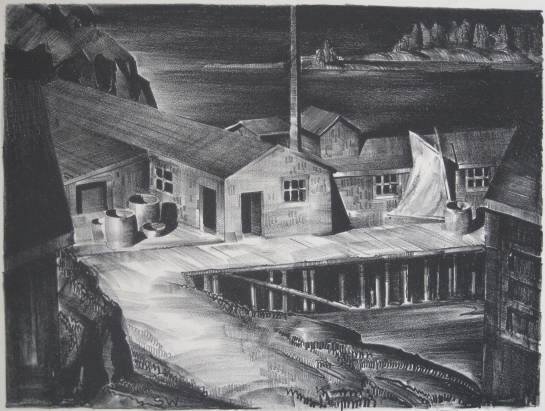 Stow Wengenroth lithograph: Stow Wengenroth (American 1906-1978)- ''Fish Wharf'' (Stuckey 1)- lithograph, 1931, signed and dated in pencil, edition of 12, very minor foxing otherwise very good condition. 8 7/8 x 11 13/16'' 22.5 