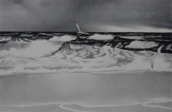 Stow Wengenroth lithograph: Stow Wengenroth (American 1906-1978)- ''Turbulent Sea'' (Stuckey 202)- lithograph, 1951, signed in pencil, edition of 50, mat burn and laid down. 9 3/4 x 14 13/16'' 24.8 x 37.6 cm