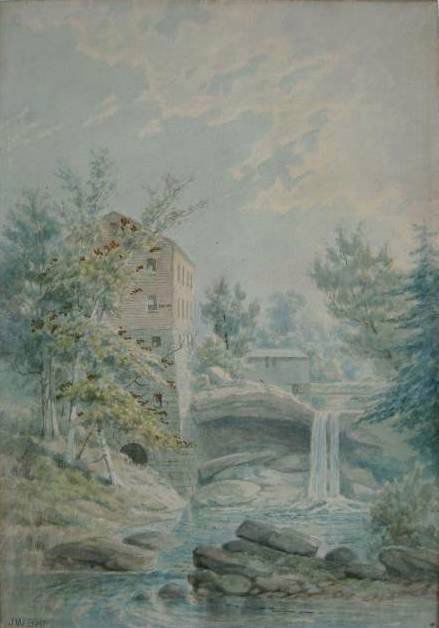John W. Bell watercolor: John W. Bell (American 19th c.)- Cleveland Mill- watercolor in paper, signed J. W. Bell- lower left, paper age toned. 20 x 13 1/2'' 50.8 x 34.3cm