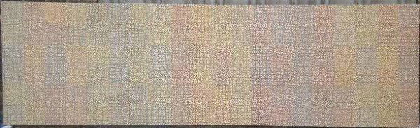 John Pearson silkscreen inks over acrylic: John Pearson (American 1940-)- ''Mondrian Series / White Ground: Stage 25''- silkscreen inks over acrylic ground on canvas, 1973-74, signed John Pearson verso, very good condition. 4 x 13 1/2' 121.9 x