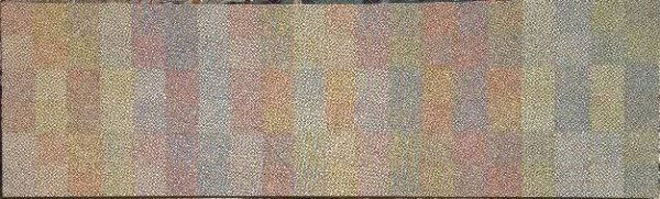 John Pearson silkscreen inks over acrylic: John Pearson (American 1940-)- ''Mondrian Series / Black Ground: Stage 25''- silkscreen inks over acrylic ground on canvas, 1973-74, signed John Pearson verso. 4 x 13 1/2' 121.9 x 411.5cm