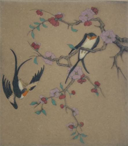 Elyse Ashe Lord drypoint: Elyse Ashe Lord (British 1900-1971)- ''Ko Osu''- drypoint in colors, ca. 1930, signed, edition of 75. 12 3/8 x 11'' 31.4 x 27.9cm