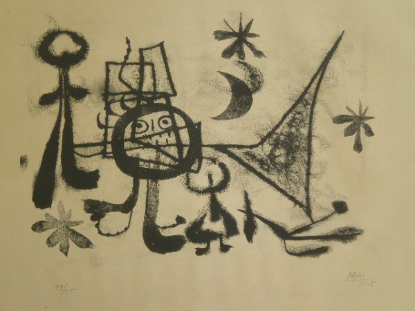 Joan Miro lithograph: Joan Miro (Spanish 1893-1983)- ''Album 13'' (Mourlot 80)- lithograph on Marais paper, 1948, signed, dated and numbered 33/75 in pencil, published by Maeght, paper age toned, water stains along edge of