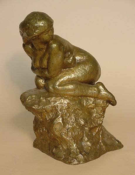Serge Yourievitch bronze sculpture: Serge Yourievitch (French 20th c.)- Seated Nude On A Rock- bronze sculpture with gold dore, signed, foundry seal- G. Valsuani, Cire Perdue, Paris, very good condition. 11''h. 27.9cm h.