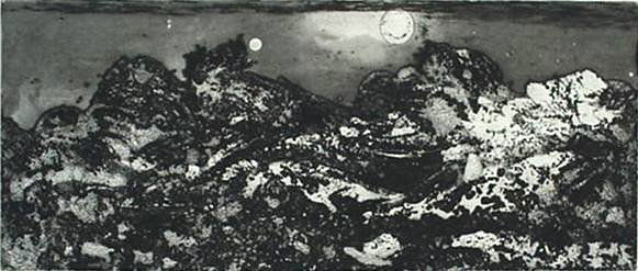 Juvenal Sanso etching and aquatint: Juvenal Sanso (Spanish 1929-)- ''Lueurs''- etching and aquatint, 1961, signed in pencil, edition of 260, The Print Club of Cleveland publication no. 41, very good condition. 8 1/4 x 19 1/2'' 21 x 49.5