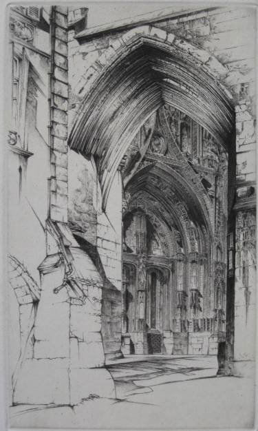 John Taylor Arms etching: John Taylor Arms- ''French Lace'' (Fletcher 415)- etching, 1949, signed and dated in pencil, very minor soiling in margins. 4 1/2 x 7 7/8'' 11.4 x 20 cm