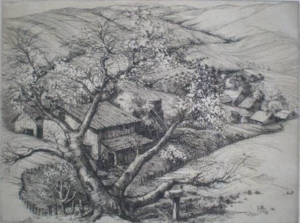 Mildred B. Brooks etching: Mildred Bryant Brooks- Spring- etching, 1932, signed, dated and titled in pencil, very good condition. 9 1/4 x 12 3/8'' 23.7 x 31.7 cm