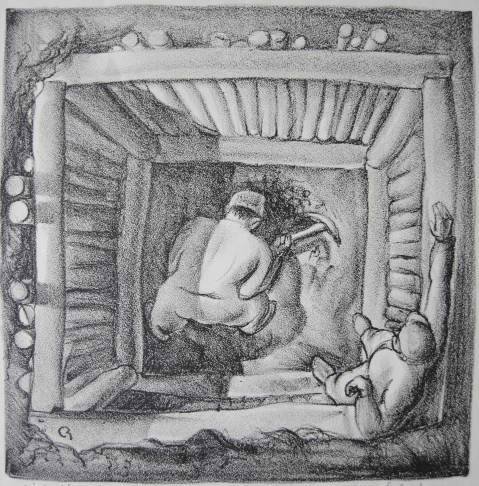 Raymond Creekmore lithograph: Raymond Creekmore- Digging Pit- lithograph, 1936-42, signed and titled in pencil, edition of about 25 done for NYC/WPA, very good condition. 10 1/8 x 10'' 25.7 x 25.4 cm