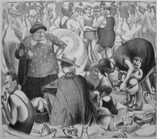 Mabel Dwight lithograph: Mabel Dwight- ''The Ocean, Coney Island'' (Robinson & Priog 35)- lithograph, very good condition, tape stain along very top edge otherwise very good condition. 8 3/4 x 10'' 22.2 x 25.4 cm