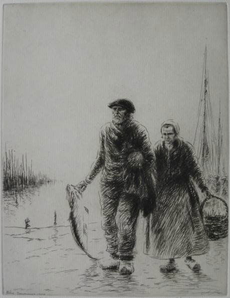 Kerr Eby etching: Kerr Eby- ''Fisher Folk'' (Giardina 127)- etching, signed and inscribed 'Ed. 90' in pencil, very good condition. 5 3/4 x 7 1/2'' 14.6 x 19.1 cm