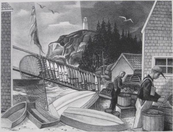 Ernest Fiene lithograph: Ernest Fiene- ''Fisherman's Cove''- lithograph, signed in pencil, AAA publication, very good condition. 9 3/4 x 12 7/8'' 25.3 x 33.3 cm
