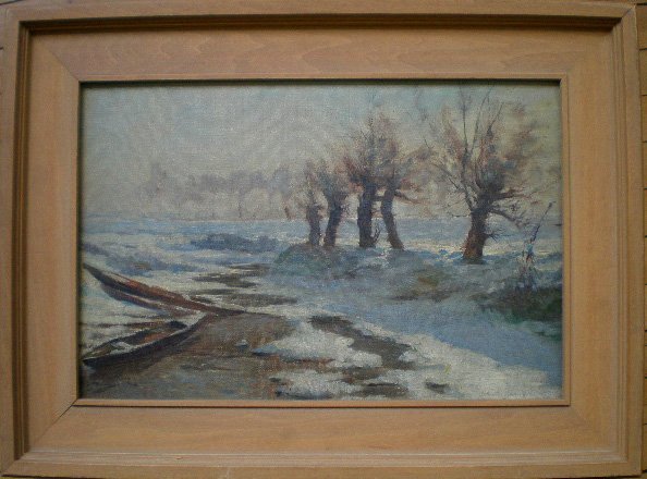 Henry G. Keller oil: Henry G. Keller- ''Nederrhine Scene, Holland''- oil on canvasboard, very good condition. 8 5/8 x 13'' 21.9 x 33 cm Exhibited: The Henry G. Keller Exhibition, Baldwin-Wallace College, Berea, OH 1962.