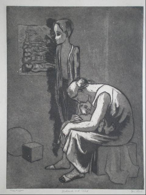 Joseph LEboit aquatint: Joseph Leboit- Madonna and Child- aquatint, ca. 1936, signed and titled in pencil, stamped 'Federal Art Project/ NYC WPA, very good condition. 14 1/2 x 10 7/8'' 36.8 x 27.6 cm