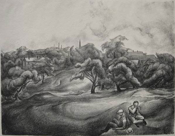 Charles W. Locke lithograph: Charles W. Locke- Two Men Resting- lithograph, monogrammed in margin in pencil, soiling in margins otherwise very good condition. 11 x 8 1/2'' 27.9 x 21.6 cm