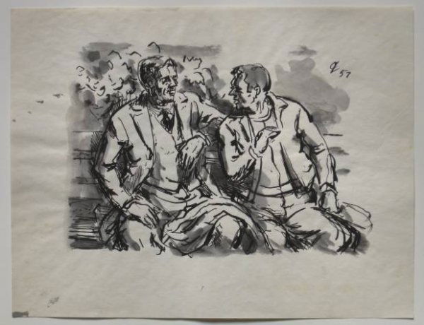 Charles W. Locke drawings: Charles W. Locke- Untitled- 6 pen and ink drawings on paper, 1956-61, monogrammed and dated on 5 of the six, some discoloration in two images and 1 large tear in one image, 8 1/2 x 11'' (sheet) 21.6 x