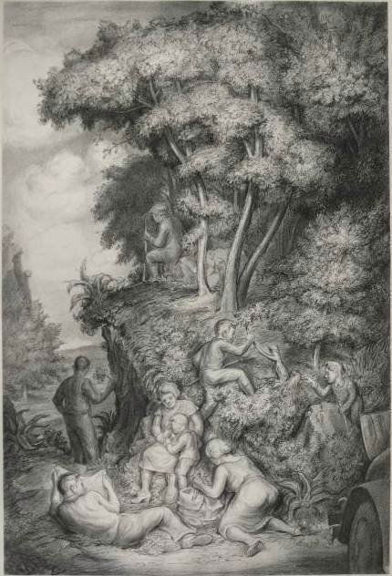 Charles W. Locke lithograph: Charles W. Locke- ''Summer Picnic''- lithograph, ca. 1940, signed in pencil, very good condition. 15 1/8 x 10 1/8'' 38.4 x 25.7 cm