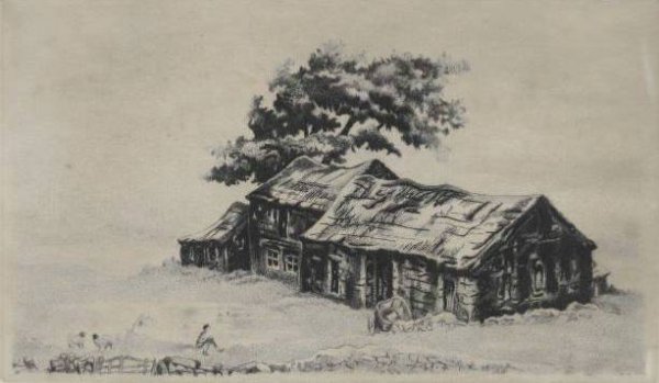 Norma Morgan etching and aquatint: Norma Morgan- ''Moorland Sanctuary''- etching and aquatint, signed, titled and numbered 74/250 in pencil, slightly light struck otherwise good condition. 6 3/4 x 11 1/4'' 17.6 x 29.4 cm