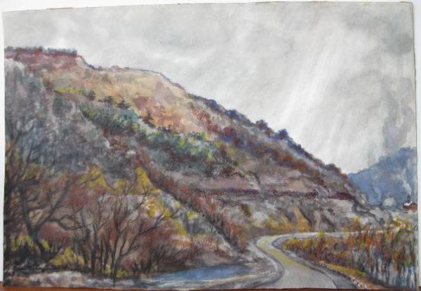 Grant Reynard watercolor: Grant Reynard- ''Sun Through Cloudy Morning''- watercolor on paper, signed Grant Reynard lower left, signed, titled and annotated 'In The Pennsylvanian Mountains (Near Huntington)' in pencil verso, ve