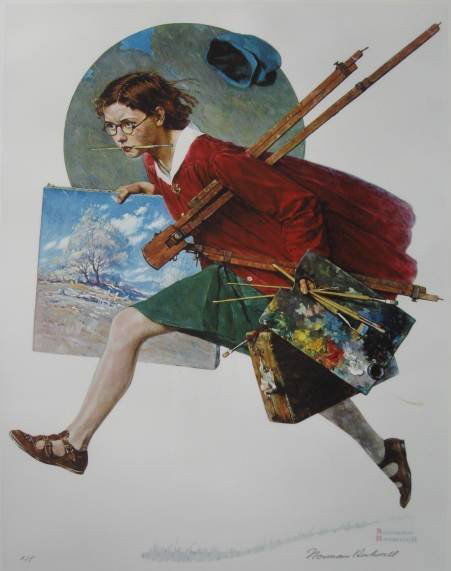 Norman Rockwell lithograph: Norman Rockwell- ''Wet Paint''- color photo lithograph in colors, signed and annotated A/P in pencil, very good condition. 22 3/4 x 16 7/8'' 58.4 x 43.2 cm