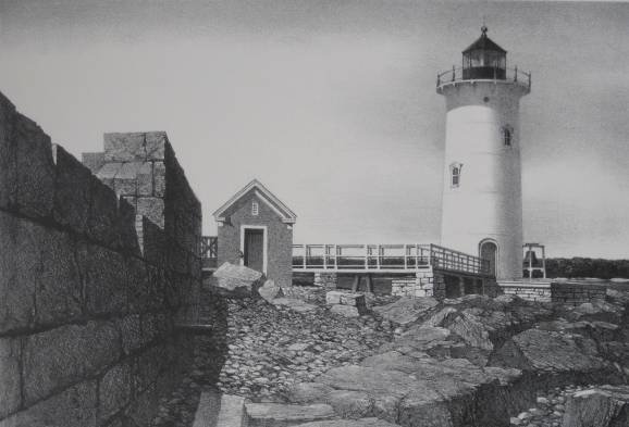 Stow Wengenroth lithograph: Stow Wengenroth- ''Fort Point Light'' (Stuckey 271)- lithograph, 1961, signed and annotated 'Ed./50' in pencil, two old masking tape hinges along top edge recto otherwise very good condition. 10 7/8 x