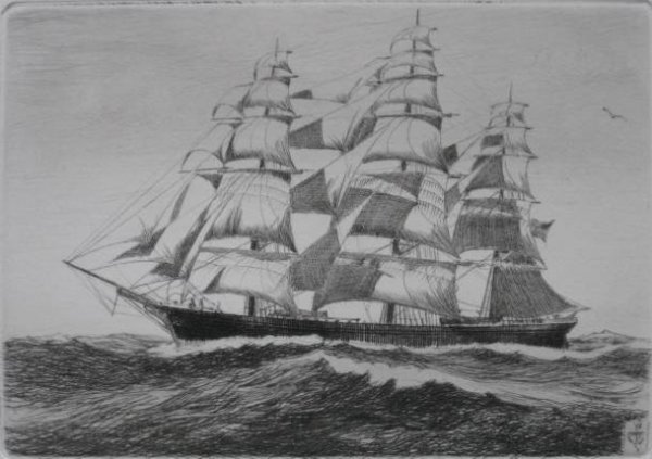 Charles J. A. Wilson- 5 etchings: Charles J. A. Wilson- ''Rainbow'', ''Tusitala'', ''Endearoun I', ''Nantucket- Massachusetts Schoolship'' and ''Young America''- 5 etchings, all signed and titled in pencil, lightly light struck and fo