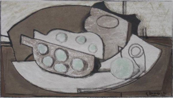 Georges Braque lithograph: after Georges Braque- Grenades and Pipes- lithograph in colors, very good condition. 10 3/4 x 7 3/4"