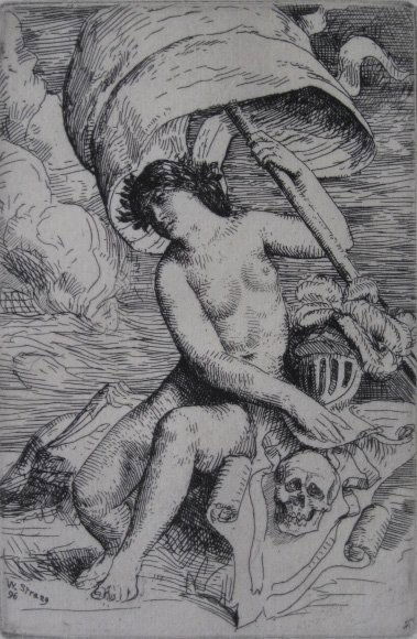 William Strang etching: William Strang- Momento Mori- etching, 1876, very good condition. 5 3/4 x 6'' 14.6 x 15.2 cm