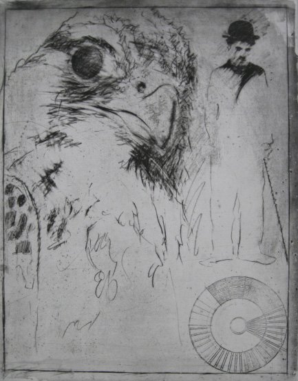 20th c. American School etching: 20th c. American School- Charlie Chaplin- etching and aquatint, initialed and numbered in pencil, edition of 50, very good condition. 23 3/4 x 18 3/4'' 60.3 x 47.6 cm